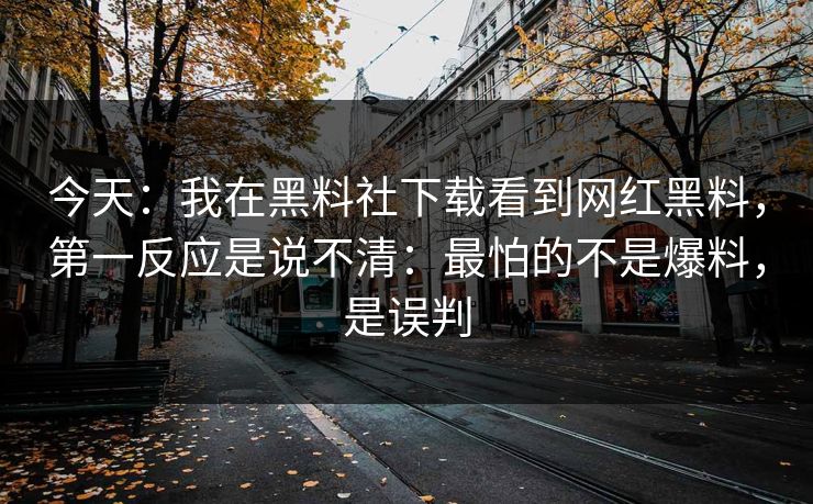 今天：我在黑料社下载看到网红黑料，第一反应是说不清：最怕的不是爆料，是误判